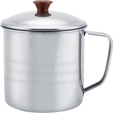 Tasse En Acier Inoxydable Avec Couvercle Et Poignée - Résistante À La Chaleur - Pour Maison Et Bureau - Diamètre 8cm (1/5)