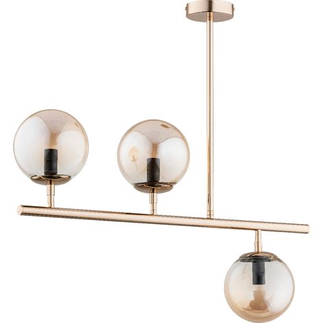 Plafonnier barre doré, 3 globes ambre E14 Factus Alfa (1/3)