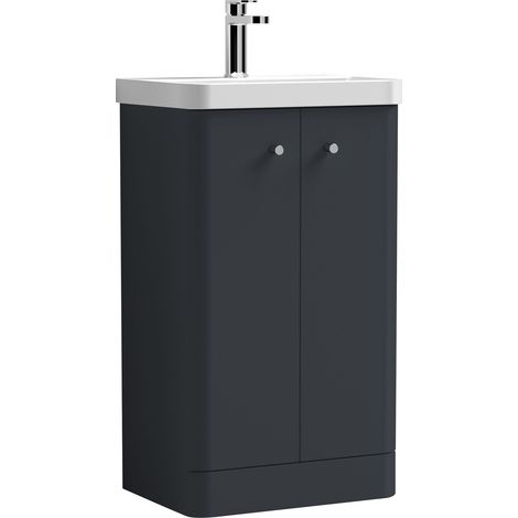 Nuie Core Floor Standing 2-Door Vanity Unit with Thin Edge Basin 500mm Wide - Satin Anthracite (1/6)