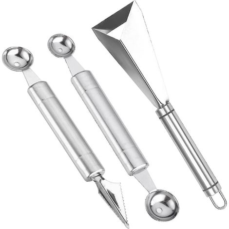Obstbesteck-Set aus Edelstahl, 3-teiliges Obstschnitzmesser-Set, Obstschneider, Melonenlöffel, DIY-Obstschnitzwerkzeuge für die heimische Küche.