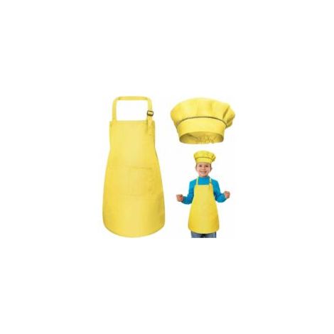 Set composto da grembiule e cappello da chef per bambini, grembiule da cucina regolabile con due tasche, unisex, grembiule da chef da giardino per bambini piccoli, adatto per cucinare, disegnare e far