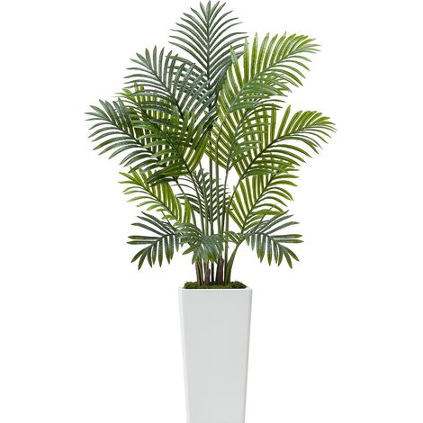 Mophorn Palmera Areca Artificial Tropical con Maceta Blanca Alta, Ideal para Decoración de Hogar, Oficina, Sala de Estar, Eventos de Inauguración, 700 x 700 x 1220 mm, Verde, Juego de 2