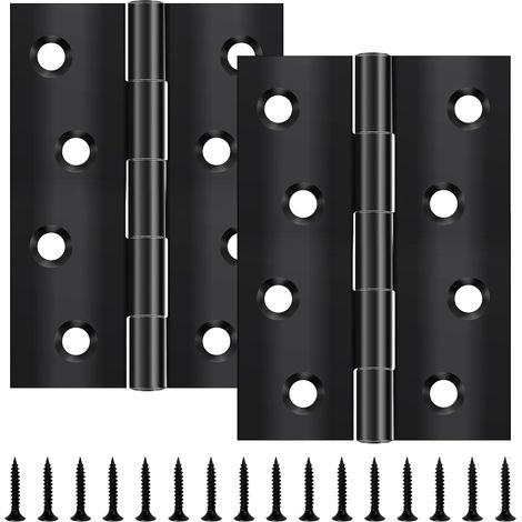 Lot de 2 Charnière Acier Inoxydable Noir 100x70mm, 8 Trous Fixation, Pour Porte Fenêtre Armoire (1/5)