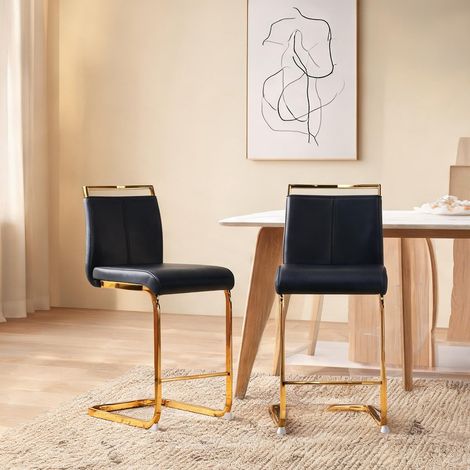 Tabourets de bar scandinaves noirs et dorés lot de 2 similicuir (1/5)