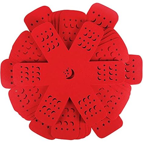 Protège-poêles, séparateurs plus grands et plus épais avec motifs lune et étoile, lot de 12 en 3 tailles différentes, rouges, pour empiler et protéger casseroles et poêles dans le placard de cuisine. (1/5)