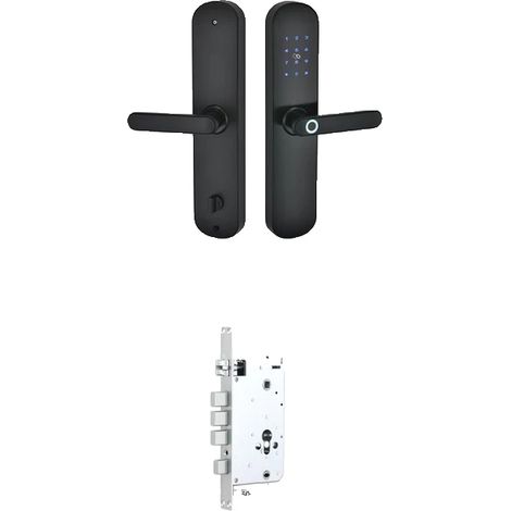 Serrure de porte intelligente, connectivité Bluetooth, accès biométrique par empreinte digitale, carré noir 6068 (1/2)