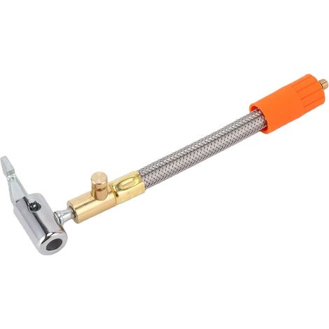 Tire Inflator Hose Adapter, 18cm Stainless Steel Extension with 90 Degree Pressure Valve and Leak-Proof Locking Tip, for Inflation and (1/5)