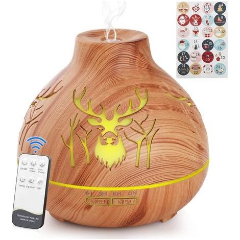 Diffuseur d'Huiles Essentielles 550ml, Diffuseur d'huiles d'aromathérapie pour humidificateur à ultrasons, minuteurs/lumière colorée/télécommande/arrêt Automatique sans Eau (1/5)