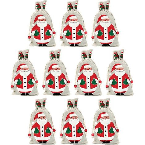 Lot de 10 sachets cadeaux élégants à cordon pour bonbons de Noël, pochettes cadeaux créatives pour biscuits et aliments pour enfants (Père Noël) (1/5)
