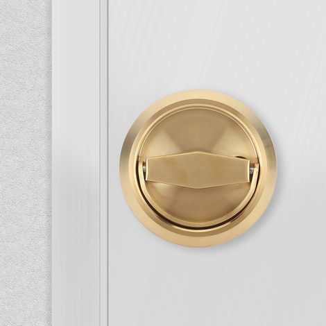 Serrure de porte en acier inoxydable avec poignée et anneau de traction pour porte de placard, tiroir ou armoire (dorée) (1/5)