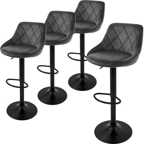 ML-Design Set di 4 Sgabelli da Bar Rivestimento in Velluto Grigio Sgabello da Bancone Regolabile in Altezza 62-82 cm Girevole a 360° Sedie Alte Sedia da Bistrot con Schienale e Poggiapiedi