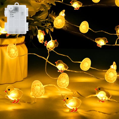 Guirlande lumineuse de Pâques 220 cm, 20 œufs de Pâques à LED, guirlande lumineuse de Pâques à piles, lumière chaude (1/5)