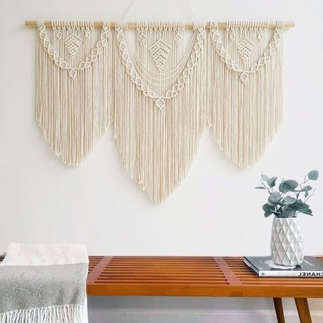 Tenture murale en macramé 110 x 82 cm – Cordon de coton tissé à la main – Décoration bohémienne pour mariage et intérieur (1/3)
