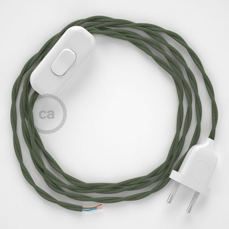 Cordon pour lampe, câble TC63 Coton Vert Gris 1,80 m. Choisissez la couleur de la fiche et de l'interrupteur Blanc (1/4)