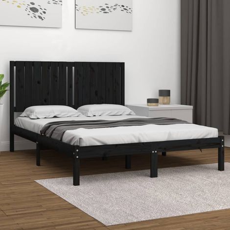 Bed Frame  Black  Solid pine wood  Double Size  Bed Frame vidaXL (1/5)