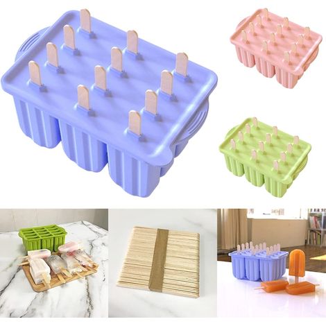 Moules à Popsicle 12 Pcs Moule à Crème Glacée en Silicone Popsicle Maker DIY Réutilisable Moule Pop à Libération Facile avec Couvercles et 50 Bâtons (rose).