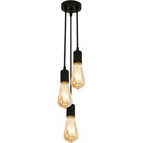 GOECO Lustre Industriel et Vintage 3 douilles Suspension Pour salon chambre à coucher salle à manger bureau Bar Café Noir E27 Base (1/5)