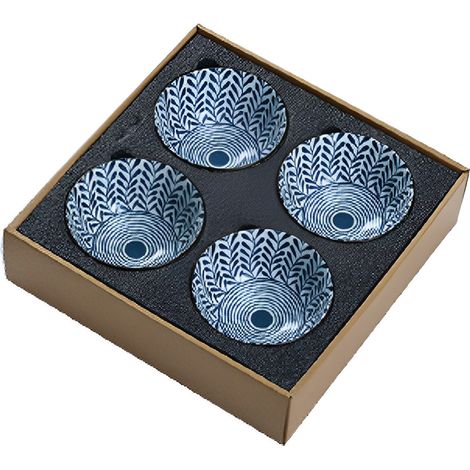 6 bols en céramique, bols à riz japonais, motifs variés, compatibles micro-ondes four lave-vaisselle, épaisse porcelaine bleue et blanche (1/5)