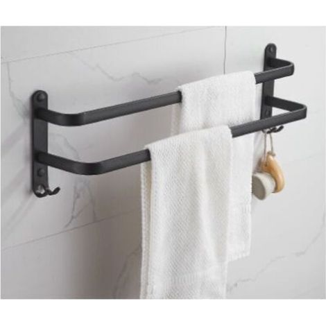 Towel Holder No Drilling Self-Adhesive 304 Stainless Steel Towel Rack Wall Mounted Wall Bath Towel HolderTowel Rail for Bathroom Kitchen-Double Barre 30CM, Noir (1/5)