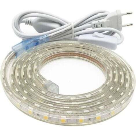 Ruban Led 3M, Très Lumineux Bandeau Led 220v avec Interrupteur,5050 IP65 Etanche, Blanc Chaud (1/4)