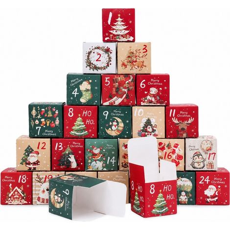 Boîtes vides pour le compte à rebours de Noël (24 jours), créez vos propres calendriers de l'Avent, carton 7x7x7cm (1/5)