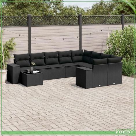 Salon de jardin - Ensemble 10 pcs - Noir - Résine tressée (polyrotin) - Rangement étanche (1/3)
