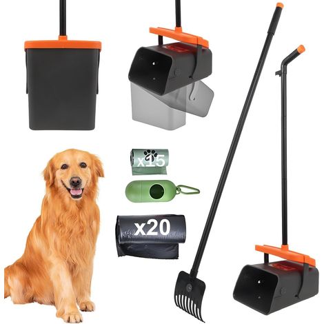 Dog Poop Scoop, Long Handle Dog Poop Scoop, Swivel Scoop with Waste Bags Cleaning Tool for Yard, Walks, Grass, Garden Leaves (1/5)
