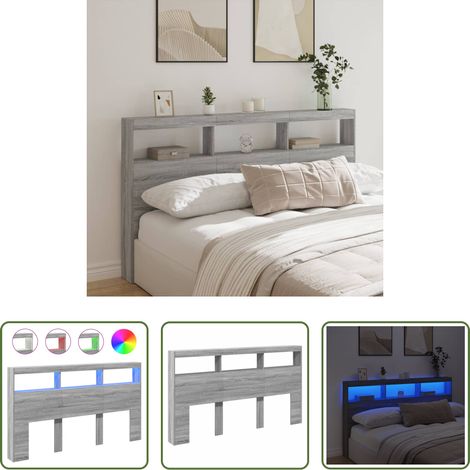 vidaXL Cabecero de cama con luz LED gris Sonoma 180x17x102 cm (1/5)