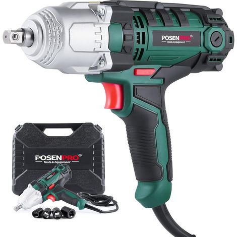 Llave de impacto eléctrica con cable de 550 W para trabajo pesado, torque máximo de 500 Nm, llave de impacto de 12,7 mm (1/2") con yunque de pasador de gatillo, 4 vasos de impacto y estuche de transpo