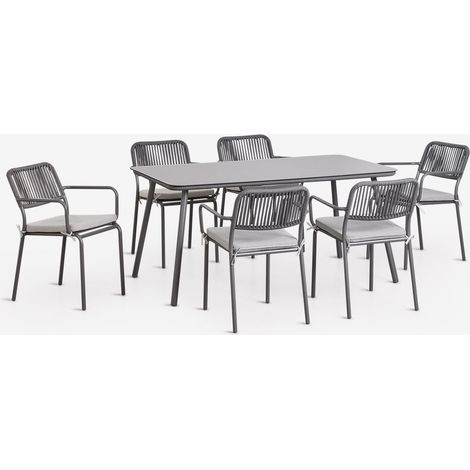 Set da tavolo rettangolare 160x90 cm e 6 sedie da giardino impilabili in corda intrecciata Arhiza SKLUM             (1/5)