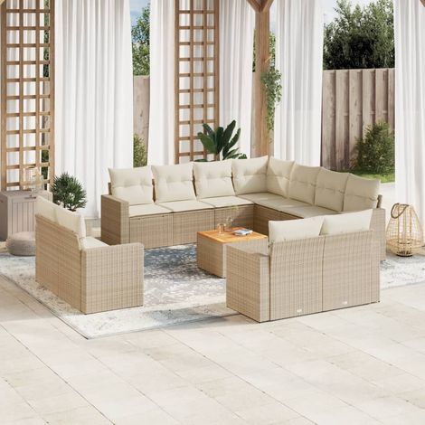 Set de sofás de jardín 12 pzas y cojines ratán sintético marrón vidaXL (1/3)