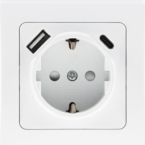Prise DELPHI 23340 avec prise de terre, encastrée, 16A/250V, USB-C/PD, blanc