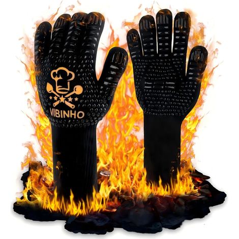 Gants de Barbecue, Gants de Four Résistant à la Chaleur Jusqu'à 800℃,Gants de Gril à 3 Couches avec EN407 EN388, Gants de Cuisine Antidérapants pour BBQ et Cheminée (XXL, Noir) (1/5)