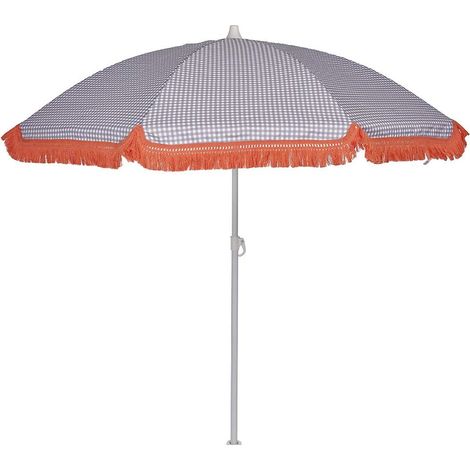 Parasol à Franges pour Plage Jardin Terrasse Balcon et Piscine, Léger et Pliable avec Protection Solaire UPF50+, 150cm, Tissu Imprimé Fleurs, Inclut Sac pour le Transporter, Carreaux-Gris (1/5)