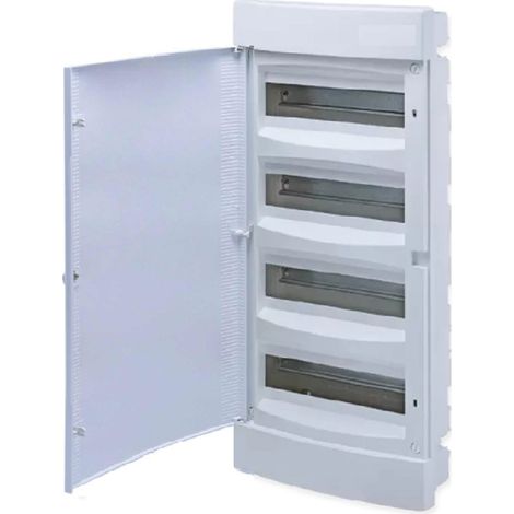 Coffret électrique encastré 52 modules – 4 rangées – IP40 – Montage en cloison creuse – Porte pleine couleur blanche