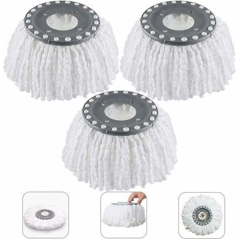 Têtes Microfibre Balai . Mop Heads. Tête de Vadrouille Rechange Rond Têtes Mop Rotation à 360 3Pcs(Diamètre 16 cm). (1/5)