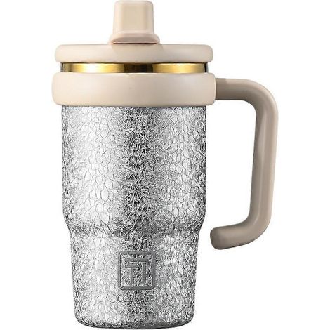 Isolierter Sommerbecher mit großem Fassungsvermögen, floralem Titanmuster, Doppelbecher für Trinkwasser, tragbarer weißer Isolierbecher (1/5)