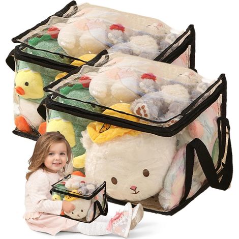 Elegantes bolsas de juguete transparentes e impermeables con asas decorativas, de 32/38 cm, para uso doméstico o en interiores. (1/5)