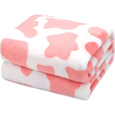Couverture à motif vache, chaude et douce, rose, en polaire légère - 100 x 150 cm (1/5)