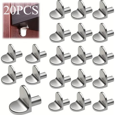 20 pièces de Chevilles de support d'étagère en métal solides - Fixes pour étagères de meuble faciles à installer, adaptées pour cuisines, penderies, placards (1/5)