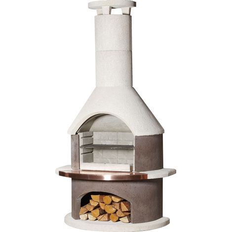 Buschbeck Gartenkamin Rondo Weiß/ Braun BBQ Kohlegrill Holzgrill Grillkamin (1/2)