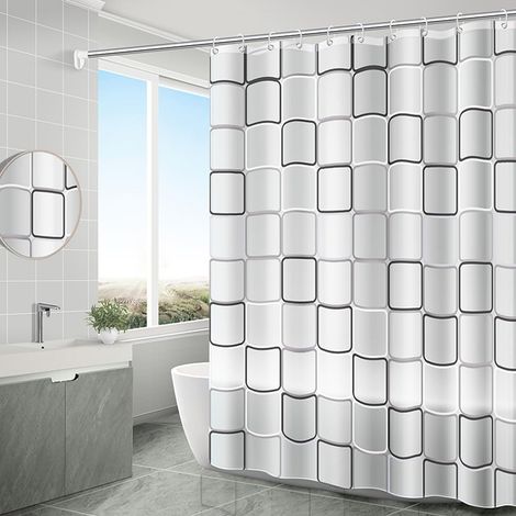 Tenda da doccia con ganci in plastica, 180 cm L x 180 cm A [Anelli in acciaio inox] Tenda da doccia in plastica, adatta per box doccia e vasche da bagno, tenda da bagno. Set tenda da doccia e fodera (