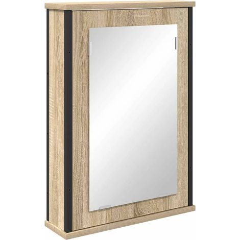 Armadietto a specchio rettangolare moderno con vano portaoggetti 42 x 12 x 60 cm in legno multistrato rovere sonoma 020052136