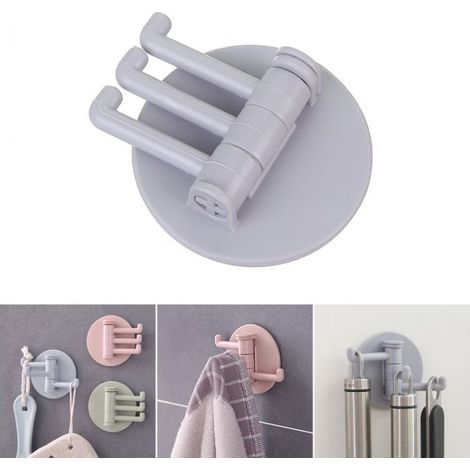 Crochets pivotants rotatifs sans couture adhésif solide, tige de roulement, crochet cuisine, tenture murale, support salle de bain, vente directe, 1 pièce (gris) (1/5)