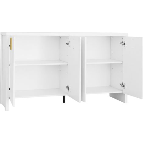 Buffet blanc moderne avec poignées dorées, étagères ajustables et grand espace de rangement (1/5)
