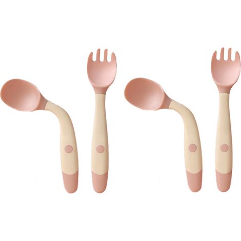 2 couverts pour tout-petits, cuillère et fourchette avec manches flexibles, étui de voyage inclus, adaptés aux gencives délicates (1/5)