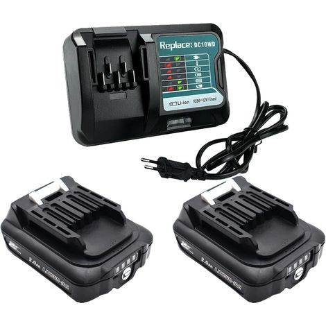 2 x BL1021B 2.0 Ah Battery + Charger 10.8 V-12 V DC10WD DC10SB, Compatible avec 12V Battery BL1021B BL1015 BL1041B BL1016 MP100DZ JR103D DF333DZ CP100DZ HP333DZ CL106FD (1/5)