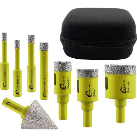Foret Diamant Kit Trepan Carrelage - 8pcs (6/6/8/10/20/25/35mm+35mm Queue Hexagonale Mèches de Chanfrein) avec Tige Triangulaire pour Carrelage Céramique Porcelaine Marbre Granit (1/5)