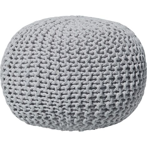 Puf otomana gris claro tejido de algodón relleno de EPS reposapiés pequeño redondo 50 x 35 cm Conrad