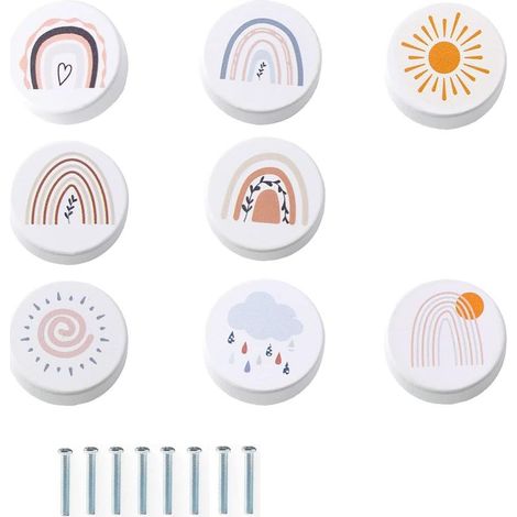 Set mit 8 Holz-Schrankknöpfen – Dekoration für Kinderkleiderschränke – Holzgriffe für Schränke – Möbelknöpfe für Schubladen, Kleiderschränke und Kommoden, Weiß, 8 Stück (1/5)